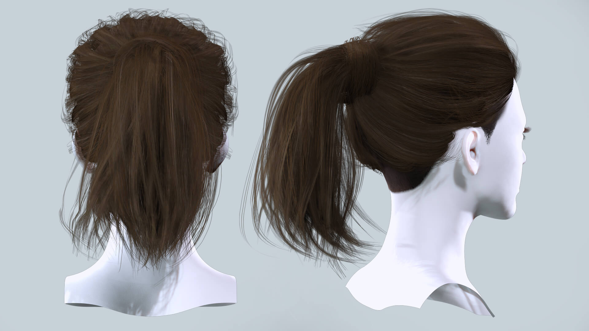 Realistic Brunette Ponytail - Game Ready Hairstyle 3D Model by khaloui