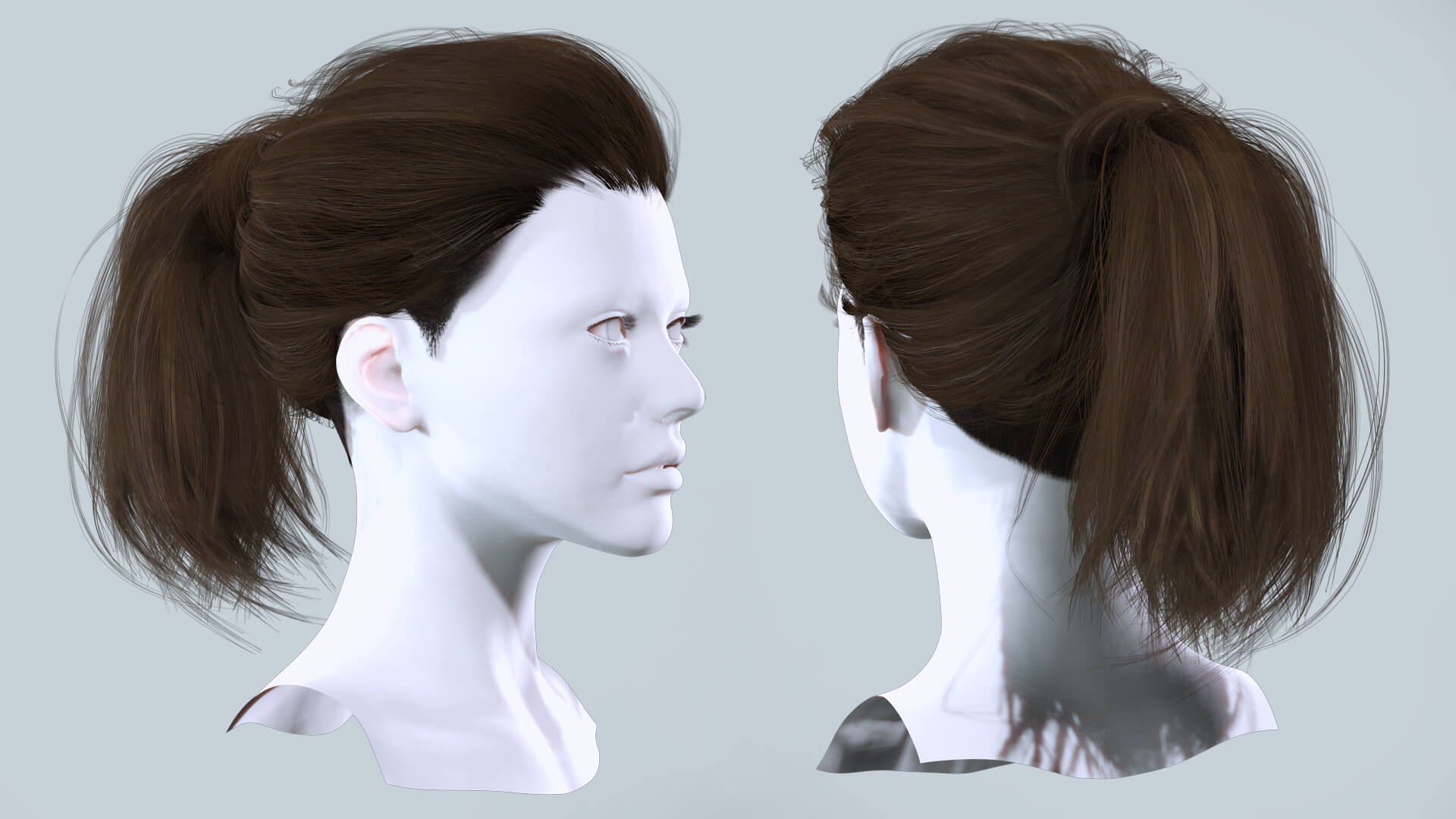 Realistic Brunette Ponytail - Game Ready Hairstyle 3D Model by khaloui