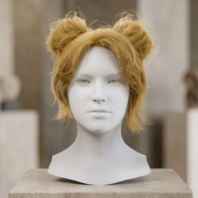 Realistic Double Bun Space Buns Hair Cards Game Ready