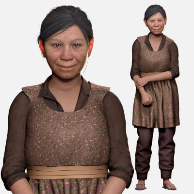Realistic Elderly Woman 3D Model Game Ready Rigged