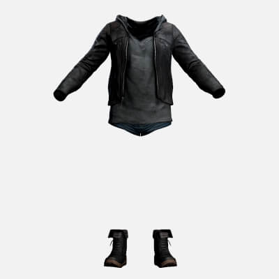 Realistic Female Urban Streetwear - Black Leather Jacket Hoo
