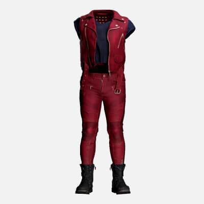 Realistic Male Biker Outfit - Red Leather Vest Pants