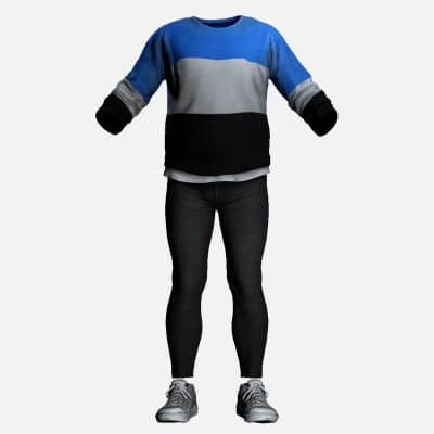 Realistic Male Casual Outfit Blue Henley Brown Chinos