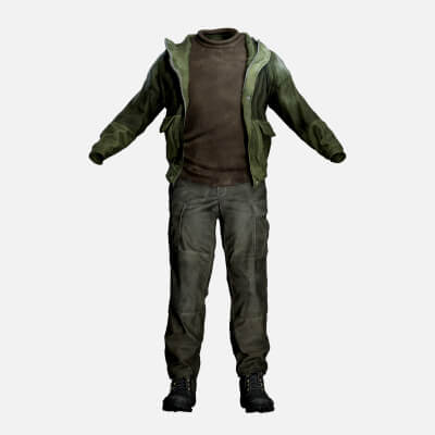 Realistic Male Outdoor Outfit - Green Jacket Cargo Pants