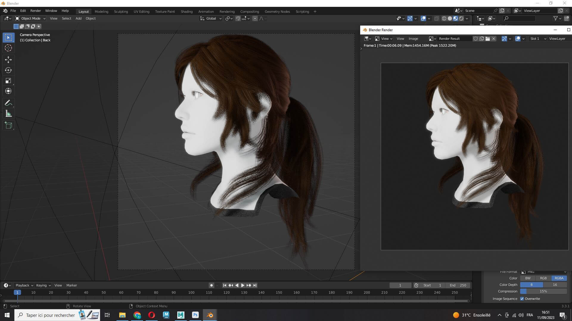 Realistic Woman Ponytail Long Hair Style - 3D Model by khaloui