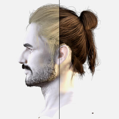 Stylish Male Bun Beard - Game-Ready Hair Asset
