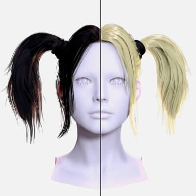 Stylish Twin Ponytails Realistic 3D Hairstyle