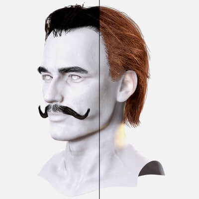 Vintage Male Hairstyle with Mustache - Premium Asset