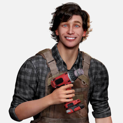 Wood Working Tradesman Fully Rigged 3D Asset