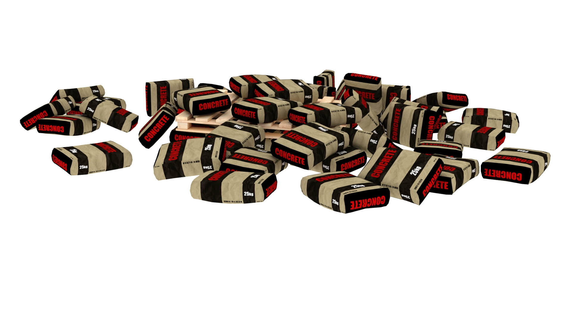 Concrete Sacks Pallet Pile 1 3D Model by kopofx