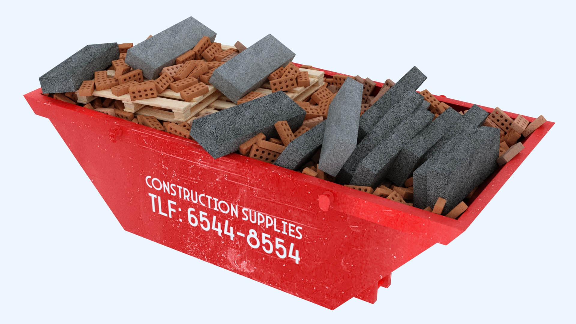 Industrial Container With Concrete Blocks and Bricks 3D Model by kopofx