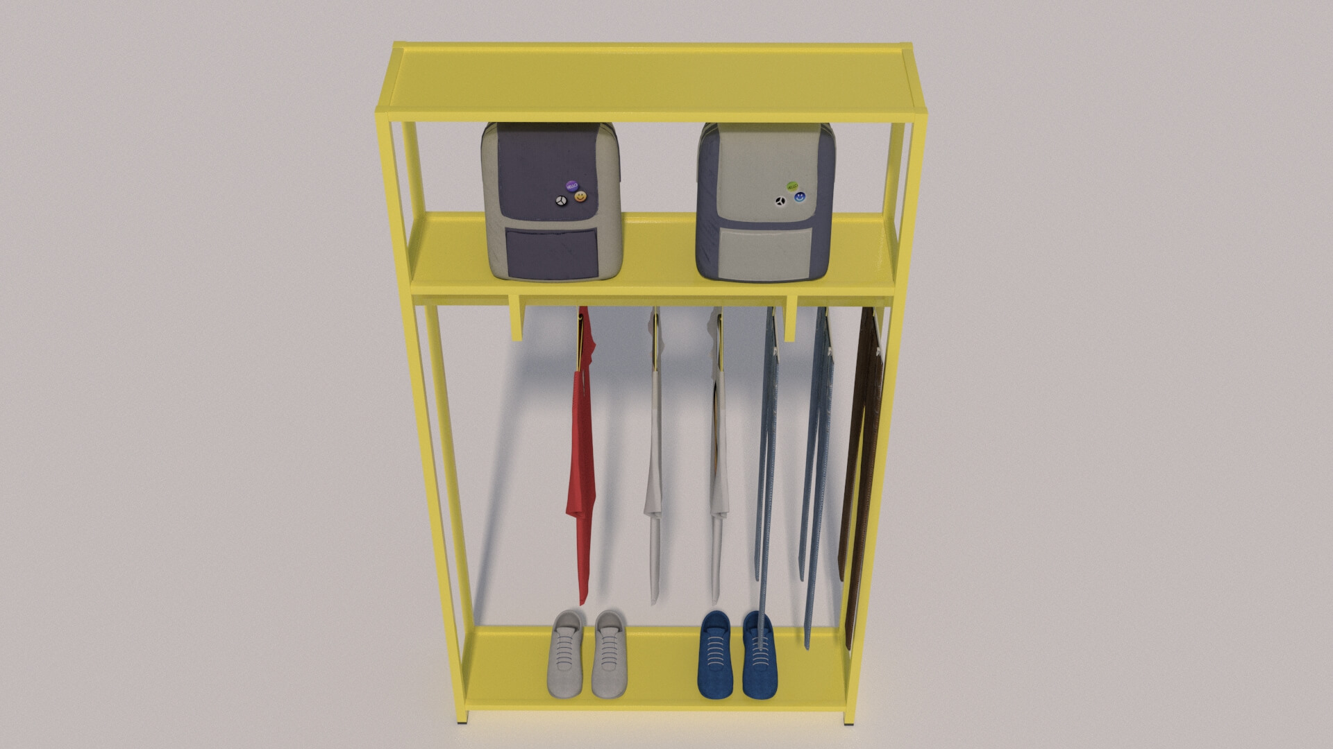 Tshirts Jeans Sport Shoes and Backpack Rack - 3D Model by kopofx