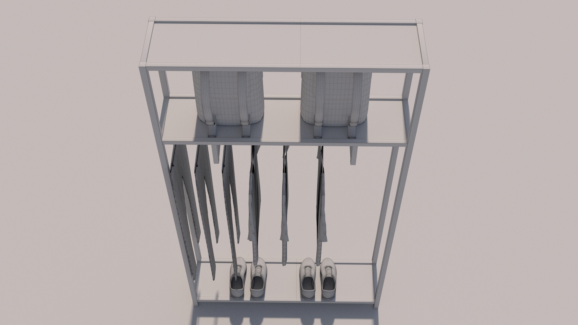 Tshirts Jeans Sport Shoes and Backpack Rack - 3D Model by kopofx