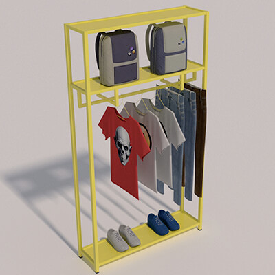 Tshirts Jeans Sport Shoes and Backpack Rack - 3D Model by kopofx