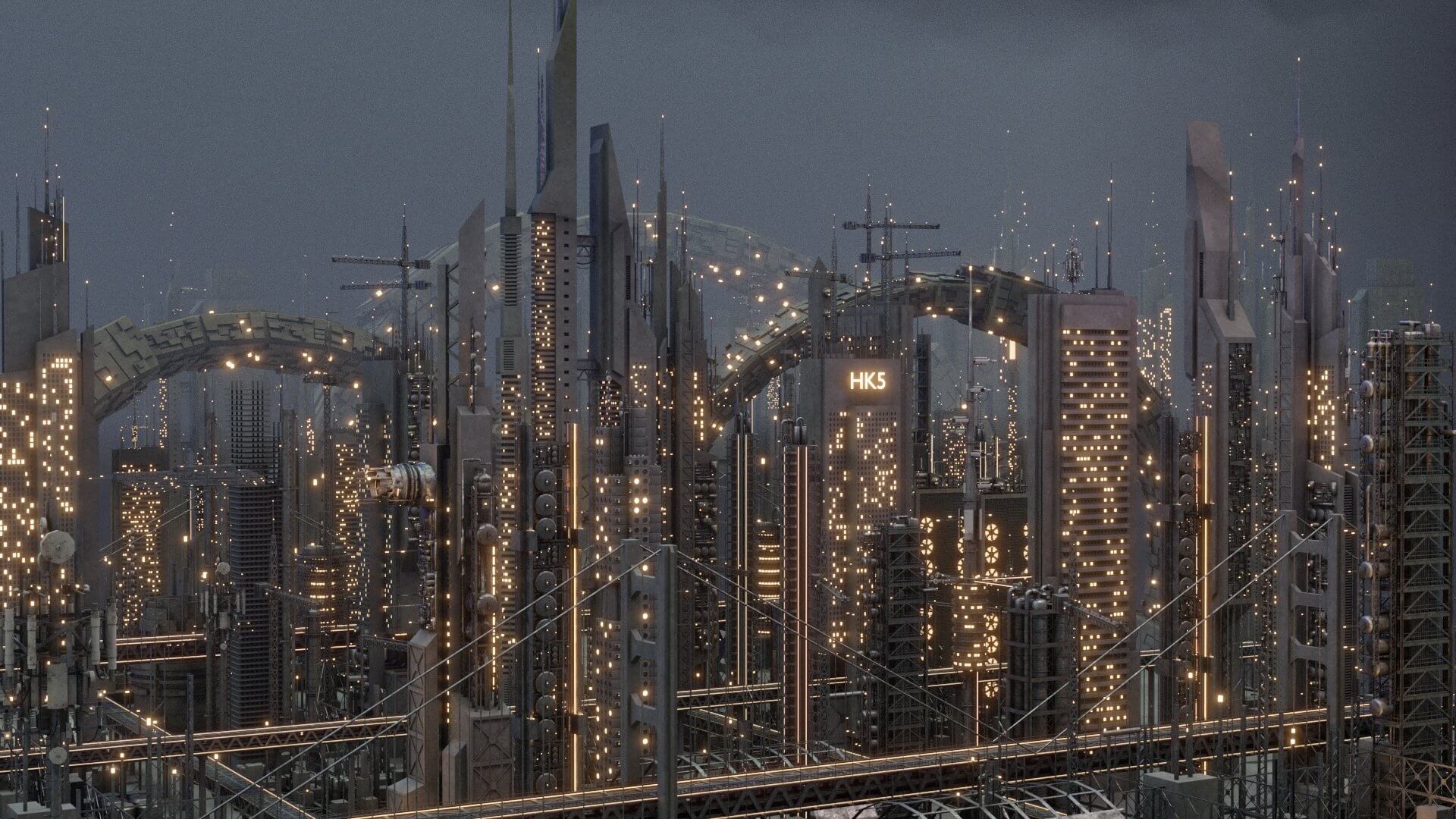 Futuristic Sci-Fi City 3D Model by korboleev