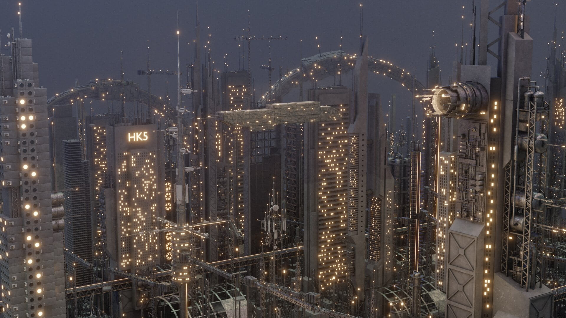 Futuristic Sci-Fi City 3D Model by korboleev