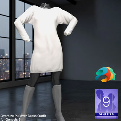 Oversize Pullover Dress Outfit for Genesis 9 by KuraiKya