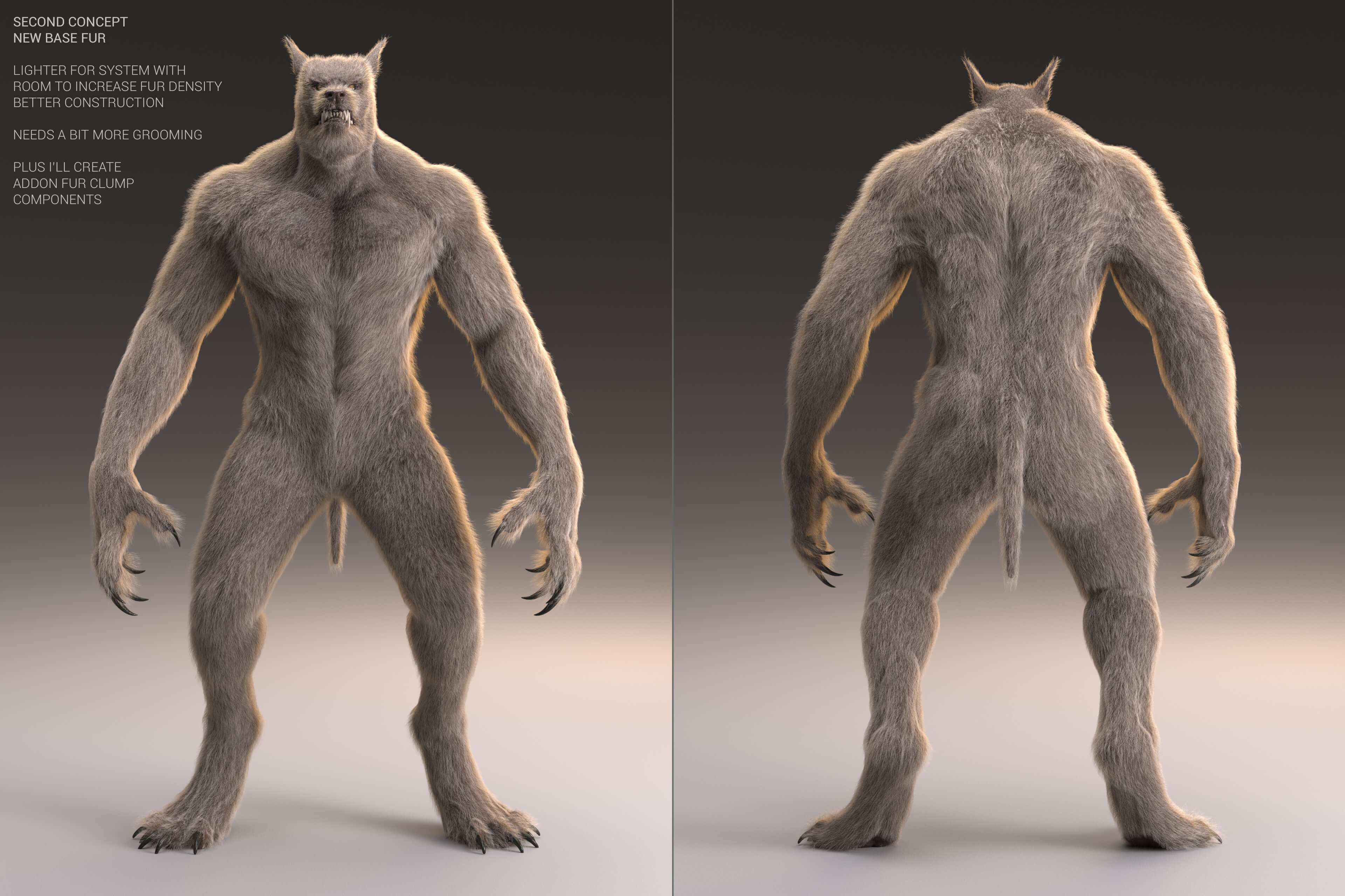 LI Lycanthropic Fur - HH Werewolf WIP 3D Render by Laticis