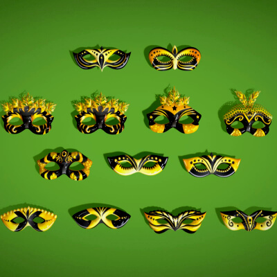 13 Golden Black Metal Mask Pack - Stylized Party Masks by Laxminarayan Artistry
