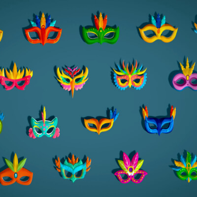 20 Carnival Feather Masks Pack 2 Stylized Kids Party Masks