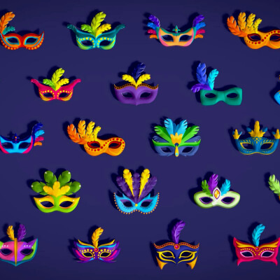 26 Carnival Feather Masks Pack 1 Stylized Kids Party Masks by Laxminarayan Artistry