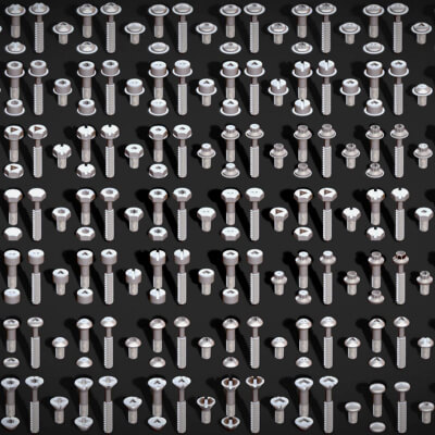 308 Bolt Screw Pack Low Poly Realistic Kit Industrial Set by Laxminarayan Artistry