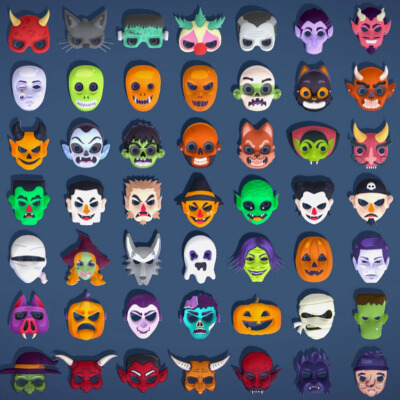 73 Halloween Masks Pack - Toon Horror Ghosts Evil Fantasy