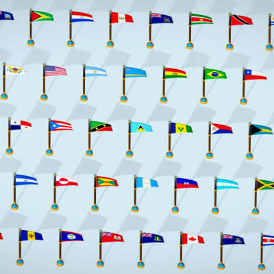 America Countries Flags Pack Toon Style Low Poly Pack