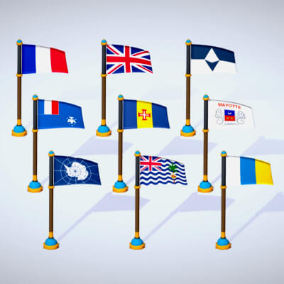 Antarctic Countries Flags Pack Toon Style Antarctica Region