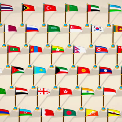 Asia Countries Flags Pack - Toon Style Low Poly Collection