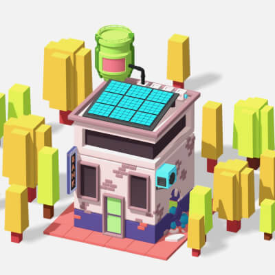 Bank with Broken Wall - Low Poly Model Scene