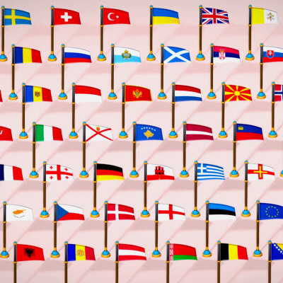 Europe Countries Flags Pack Toon Style Low Poly Collection
