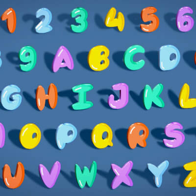 Simple Alphabets Numbers Pack 7 Kid Stylized Toon Metallic
