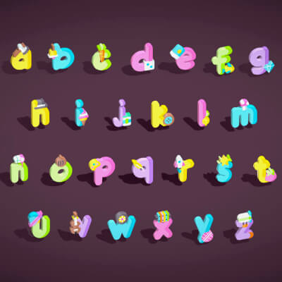 Toon Alphabets - Low Poly Cartoon Pack 3 - Kids Learning 3D