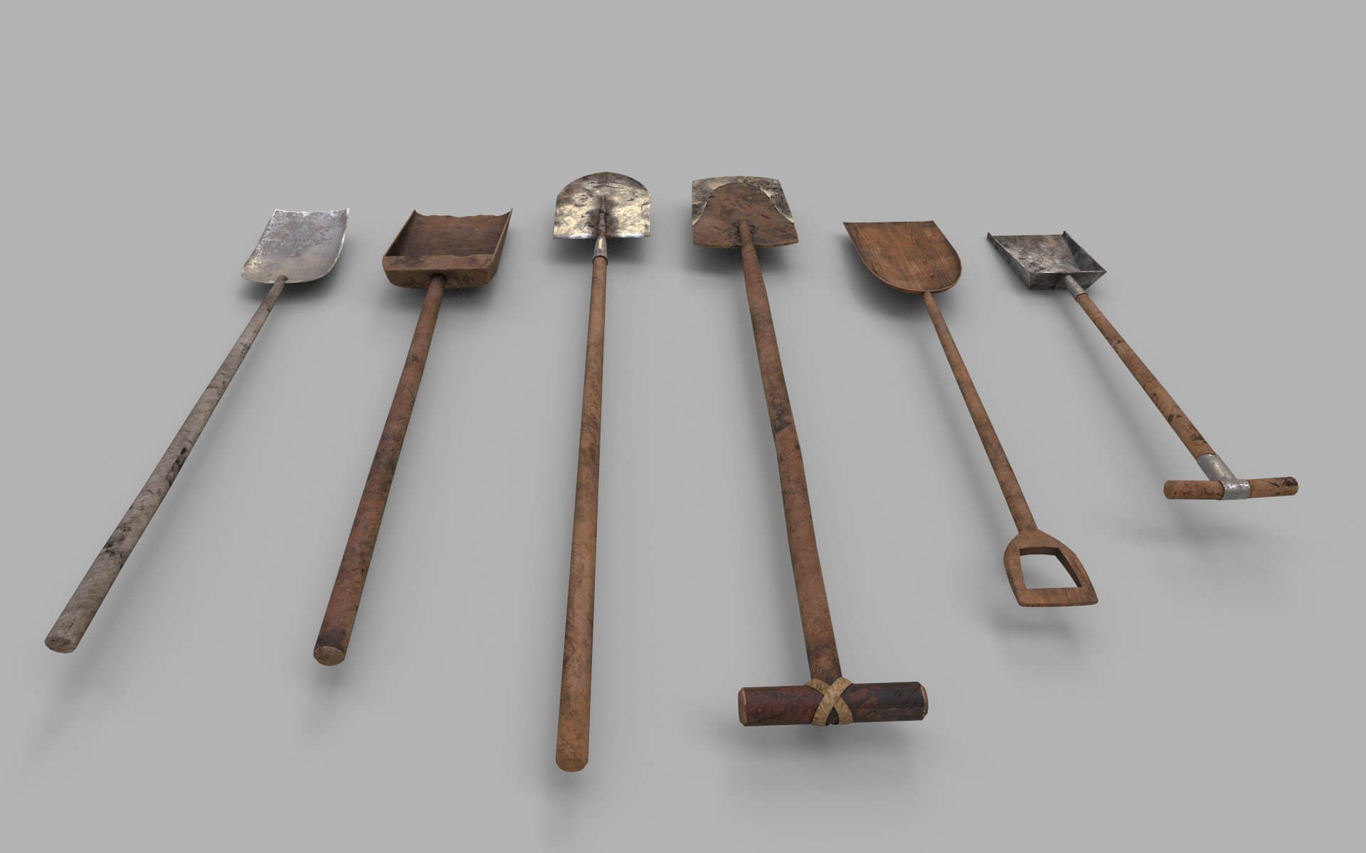 Pack of 6 Medieval Shovels 3D Model by leon017