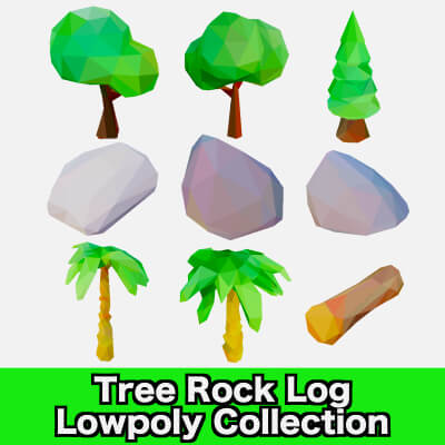 Low Poly Trees and Rocks - 3D Model by Level24