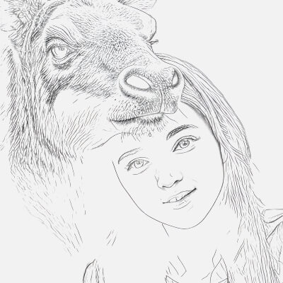 Enchanting Sketch of a Beautiful Girl with an Okapi