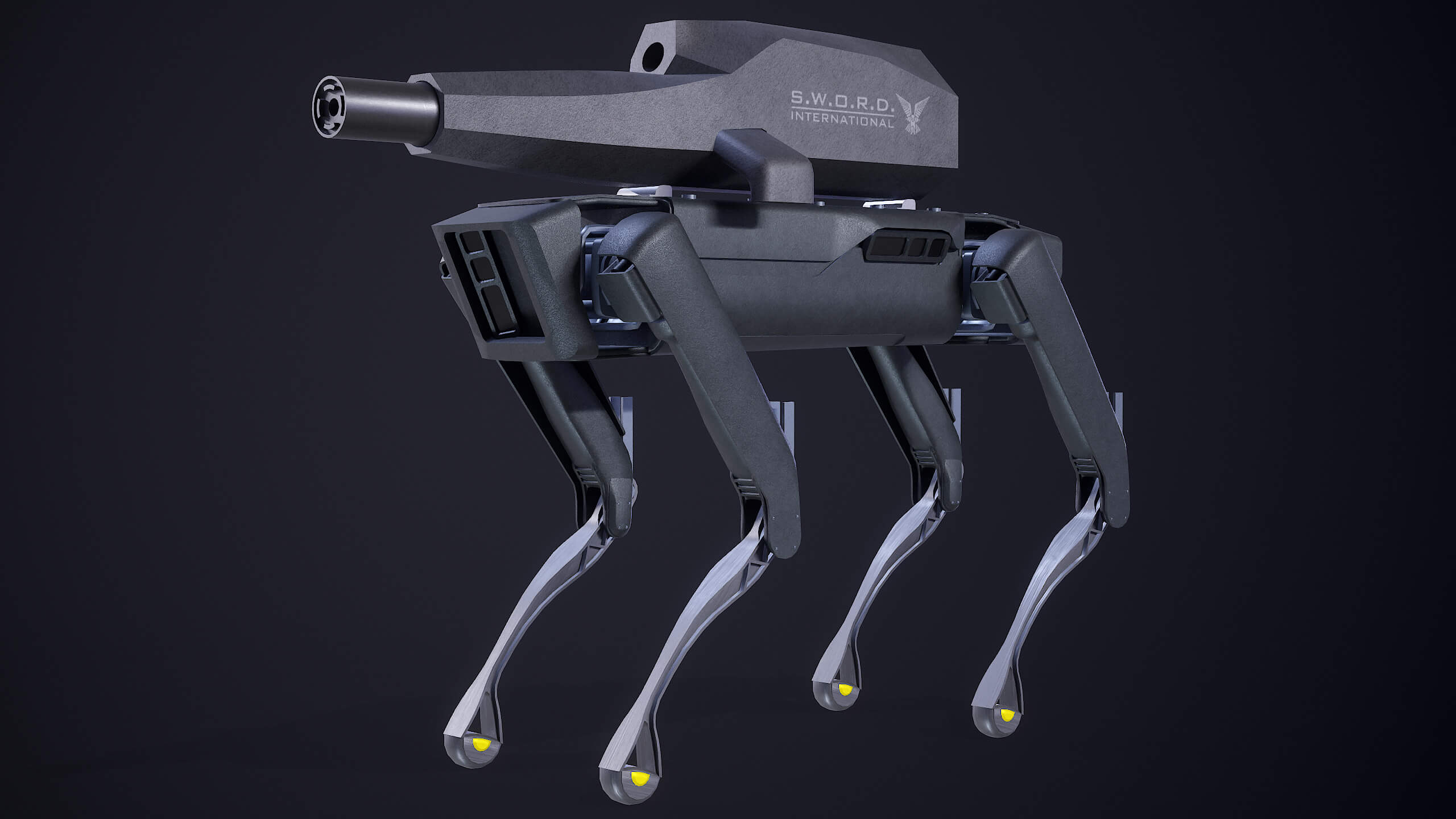 Military Robot Dog With The Rifle PBR 3D Model by Locus Models