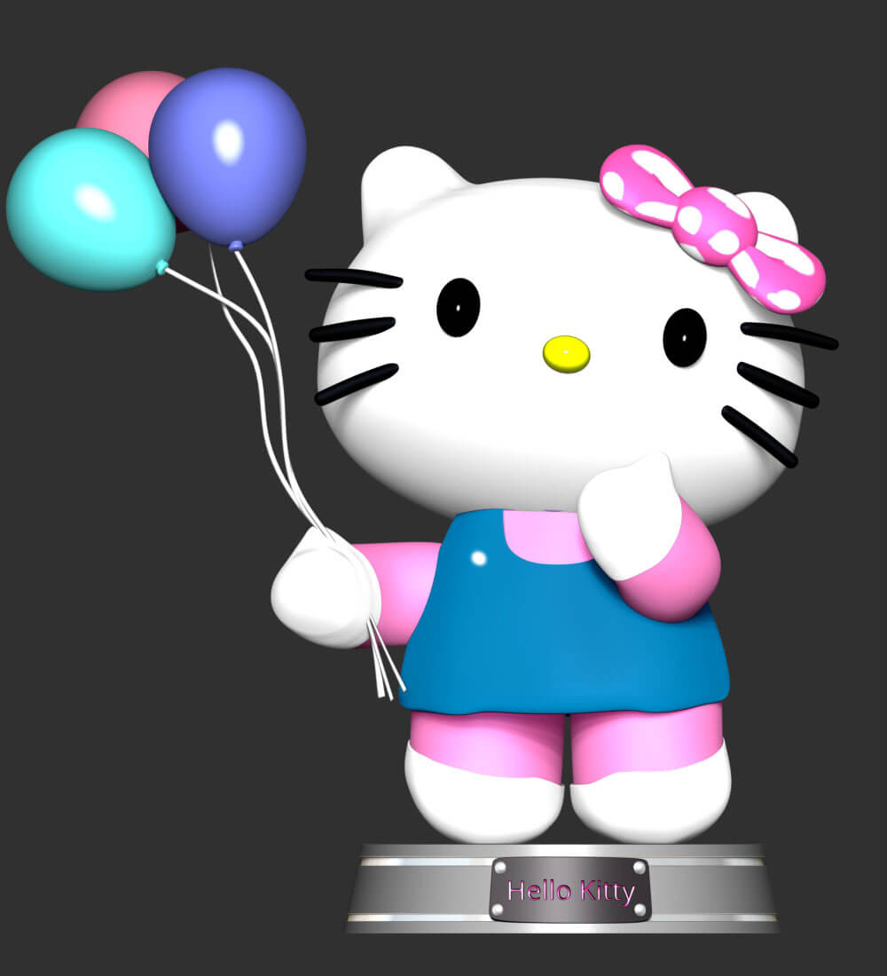 Hello Kitty With Ballons - 3D Print Model by lovemodel