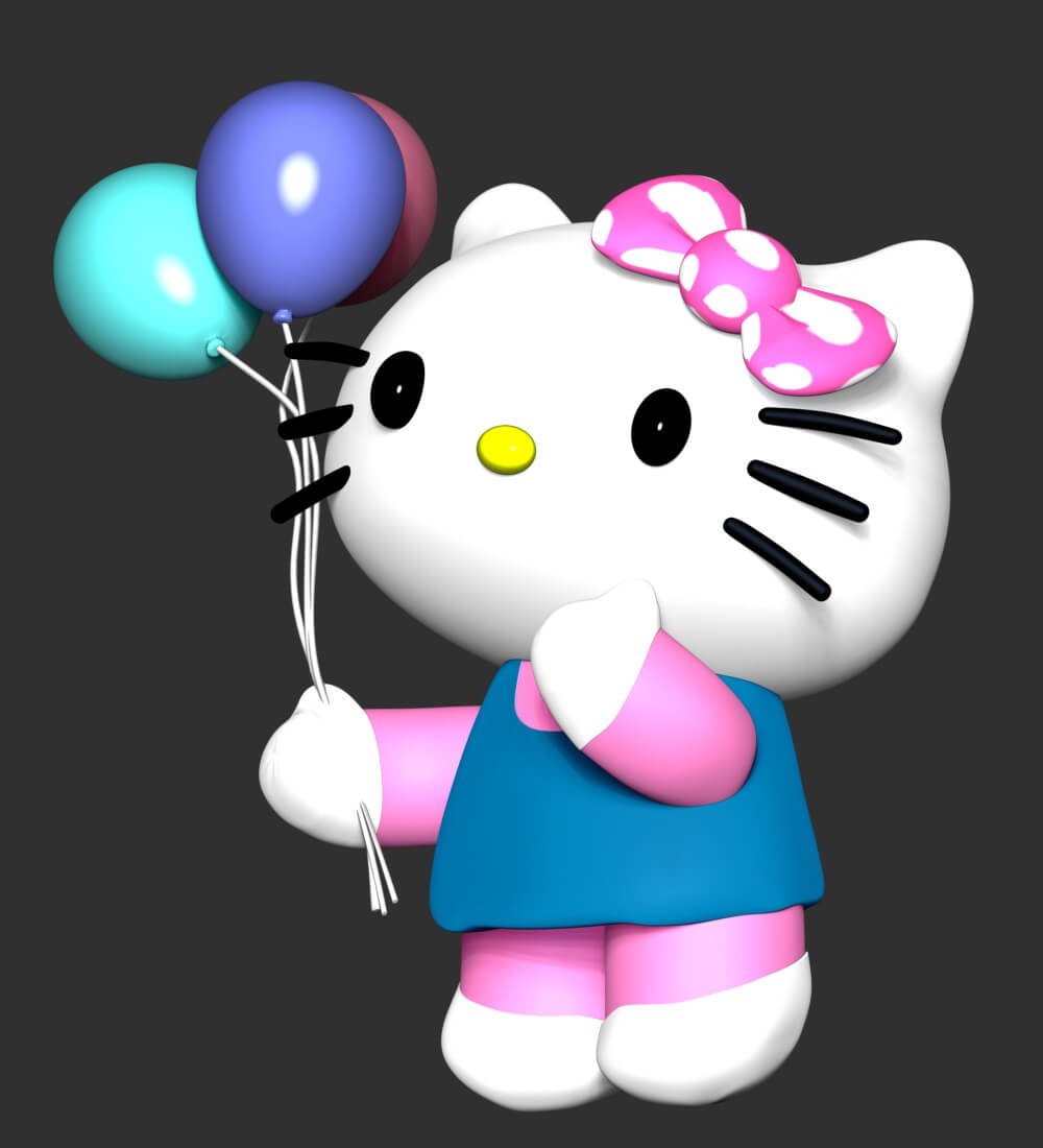 Hello Kitty With Ballons - 3D Print Model by lovemodel