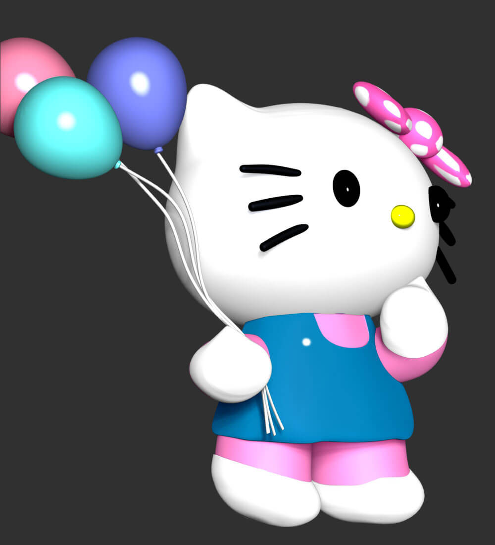 Hello Kitty With Ballons - 3D Print Model by lovemodel