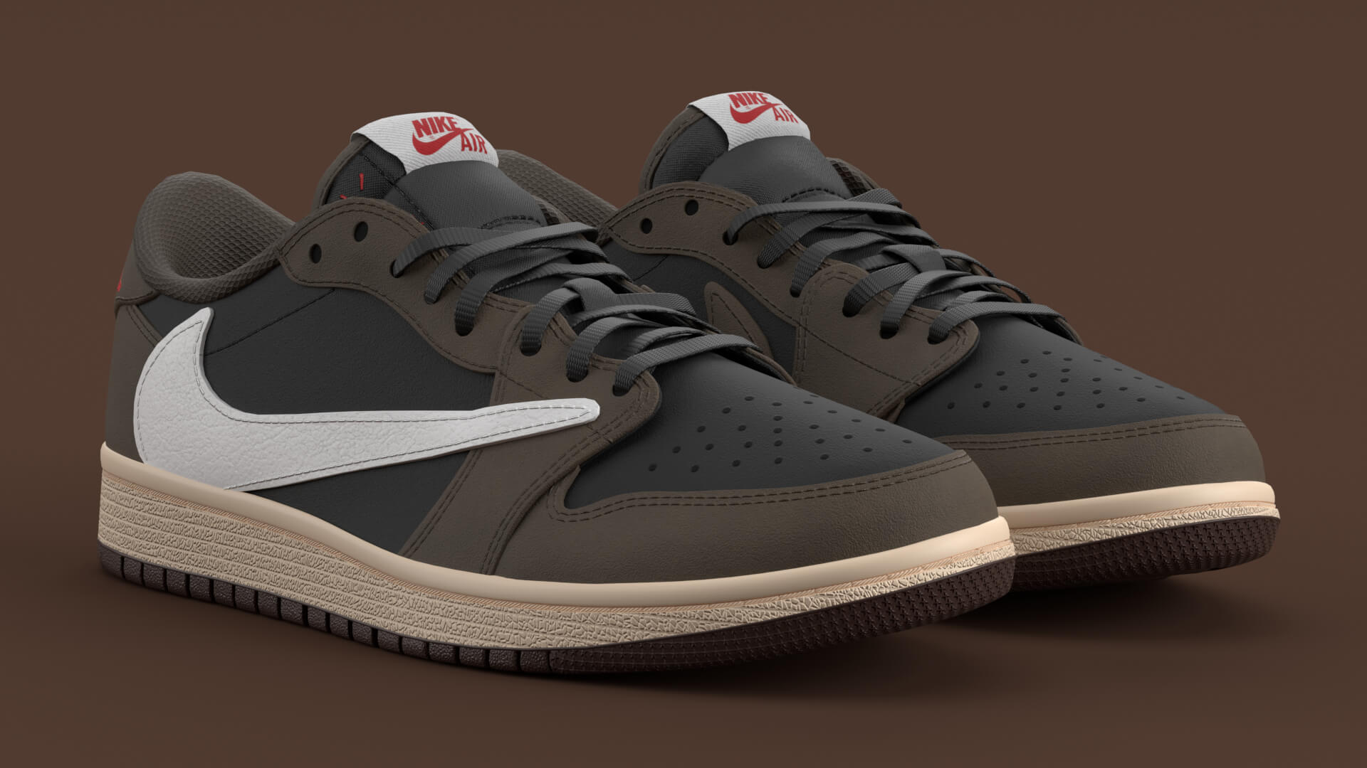 Travis Scott x Air Jordan Dark Mocha - 3D Model by LowPoly-Studio
