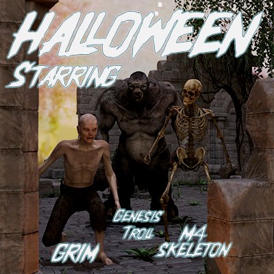 Halloween 20 Poses for Genesis Troll M4 Skeleton and Grim