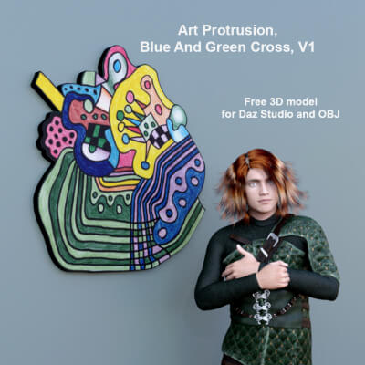 Art Protrusion Blue and Green Cross V1