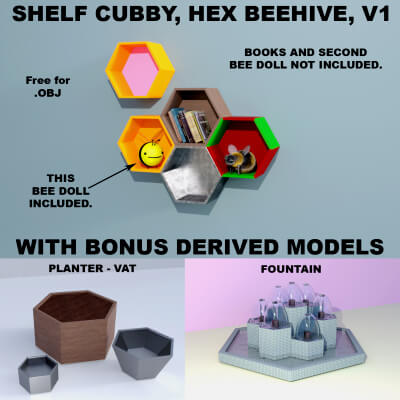 Shelf Cubby and Planter Hex Beehive V1 OBJ