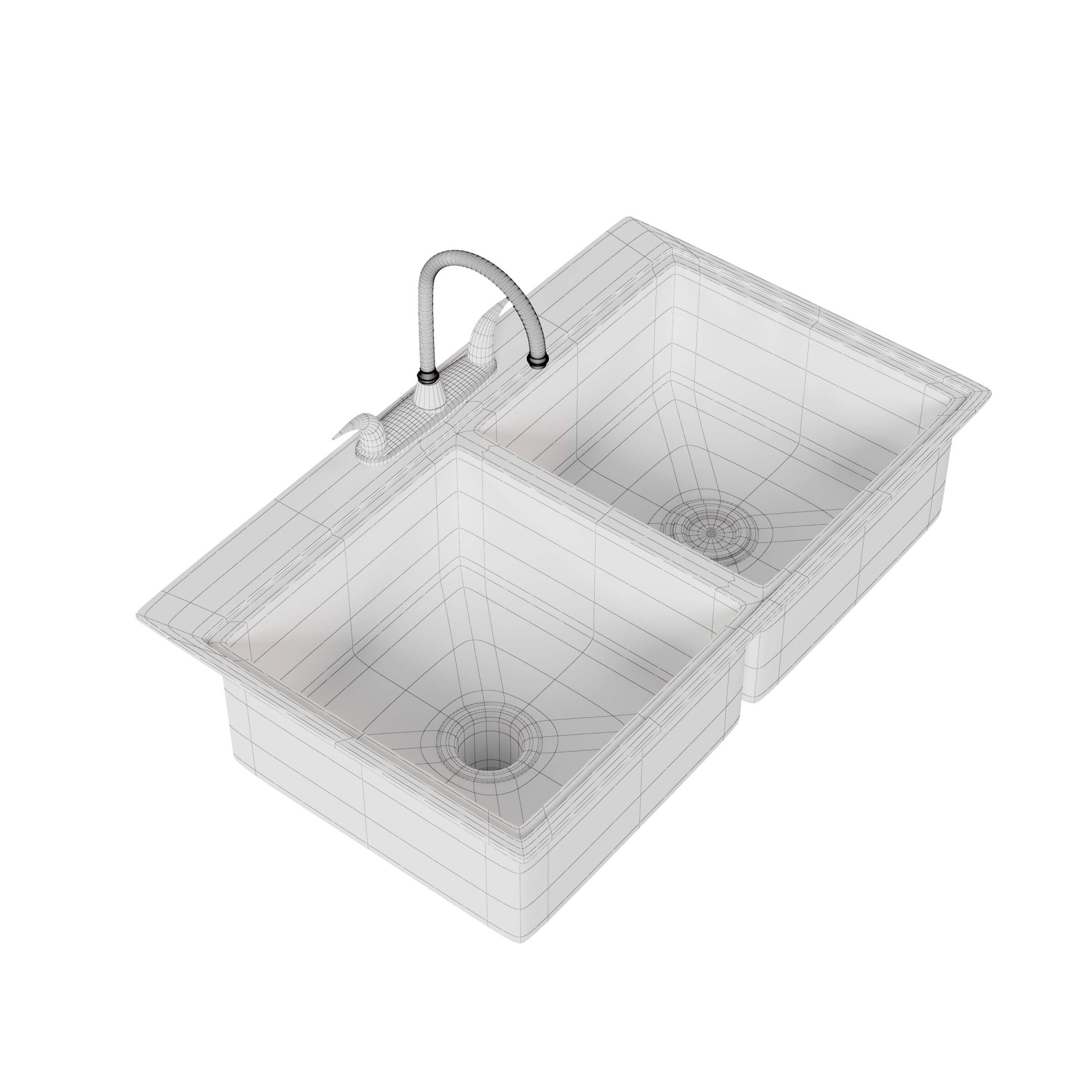 Double Bowl Kitchen Sink 3D Model by luxmi_3d_studio