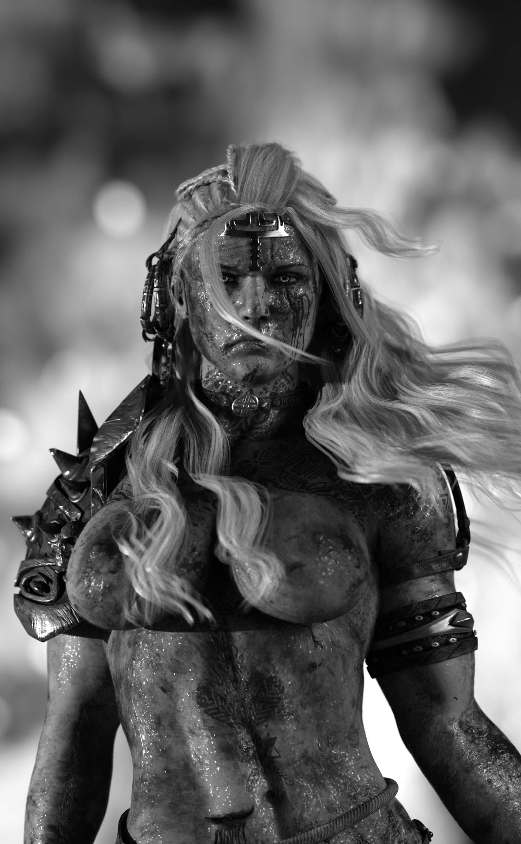 Long Life the Queen bw Zoom In 3D Render, Digital Art by Lykantos