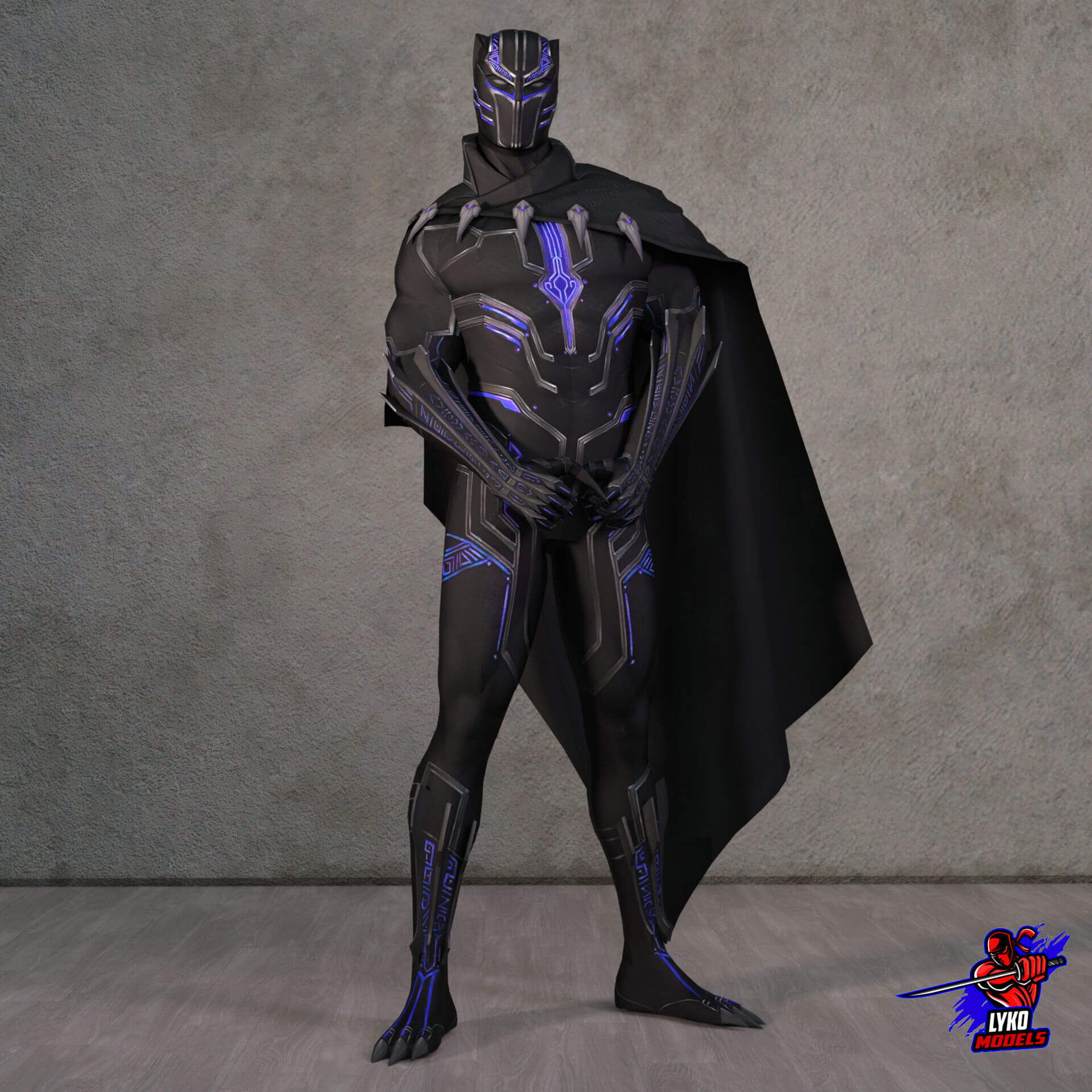 Lyko3D Black Panther V1 With Cape Outfit for G8M Daz Content by