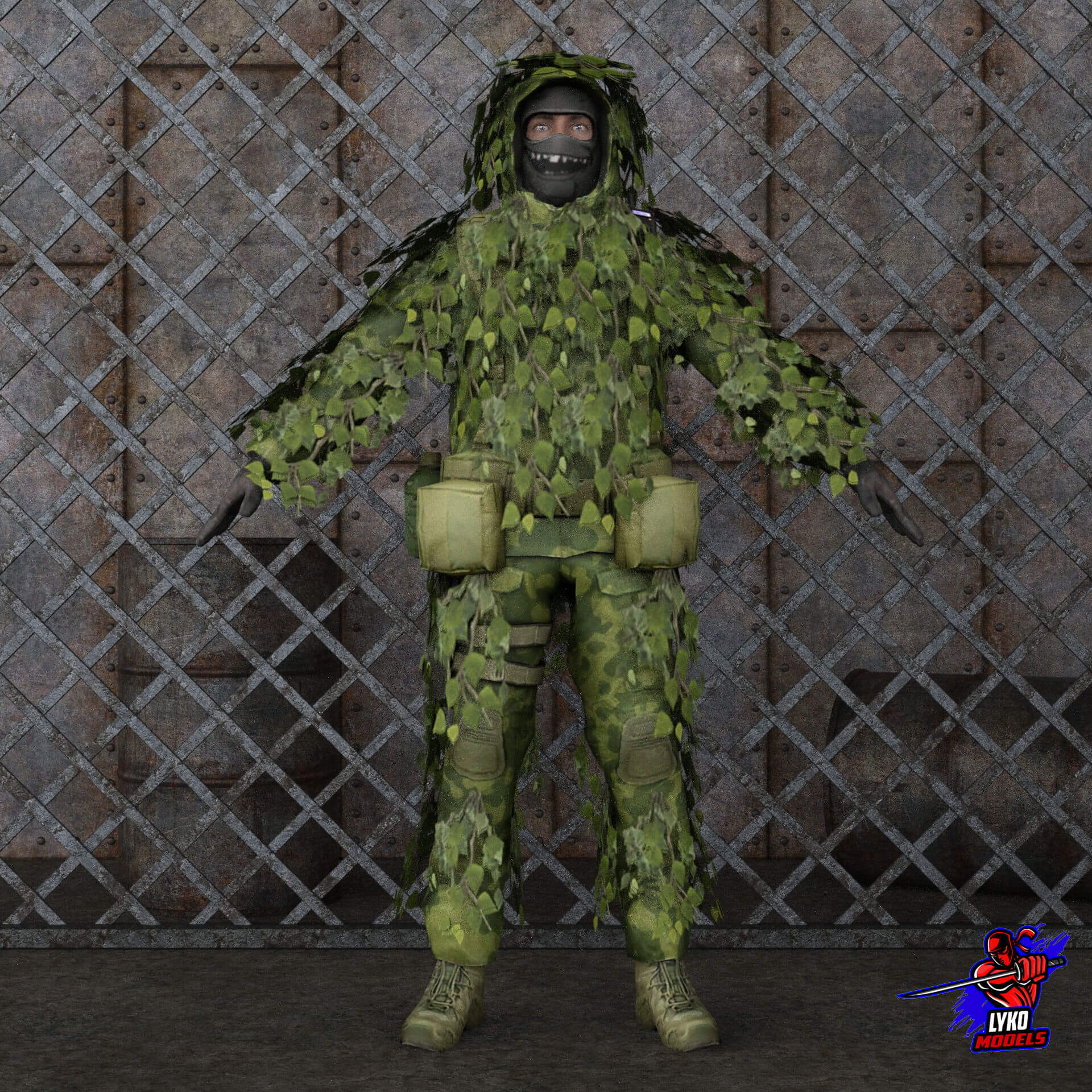 Lyko3D Camo Grass Suit V1 Outfit for G8M - Daz Content by LykoModels