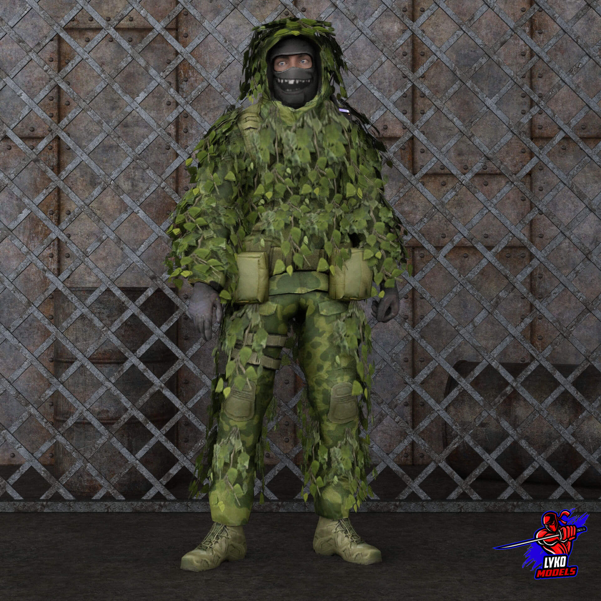 Lyko3D Camo Grass Suit V1 Outfit for G8M - Daz Content by LykoModels